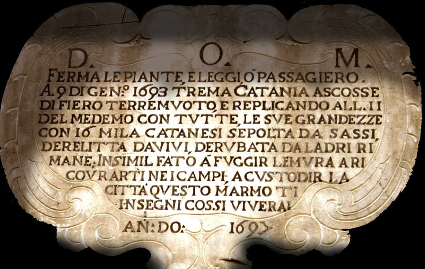 Catania · epigrafe che ricorda i sismi del 9 e 11 gennaio